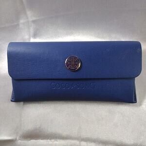 Coco Song Soft Eyeglass Sunglass Case Blue Faux Leather Logo Flip Top Storage